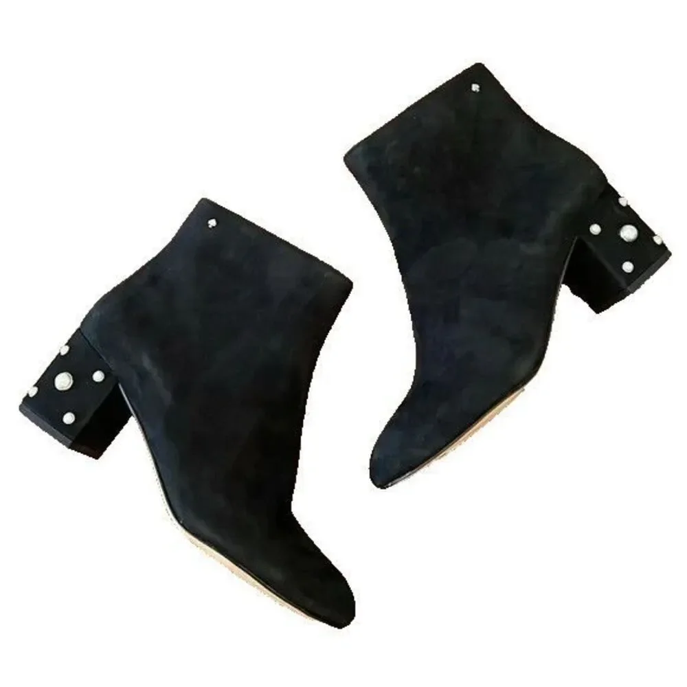 Kate Spade Womens Black Suede Taraji Faux Pearl Block Heel Bootie  Size 10 - Picture 2 of 6